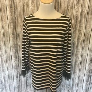 J. Crew Striped Boatneck Tee Tulle Sleeves Medium